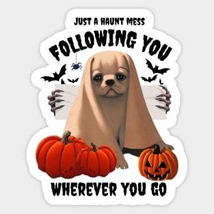 Halloween Ghost Fluffy French Bulldog Puppy in Cheesecloth Funny Halloween Season Sticker